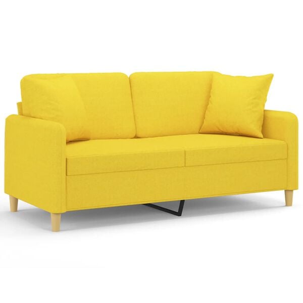vidaXL 2-osobowa sofa z poduszkami, jasnoż&oacute;łta, 140 cm, tkanina