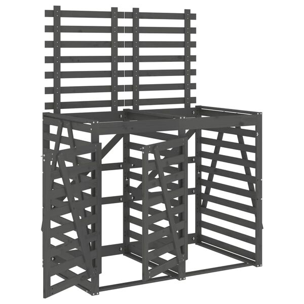 vidaXL Obudowa na 2 kosze na śmieci, szara, lite drewno sosnowe