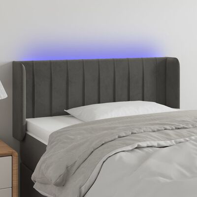 vidaXL Zagłówek do łóżka z LED, ciemnoszary, 83x16x78/88 cm, aksamit