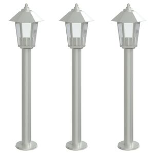 vidaXL Lampy ogrodowe na słupku, 3 szt., srebrne, 80 cm, stal