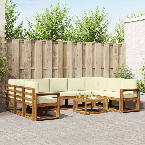vidaXL Zestaw sof na zewnątrz z poduszką 10 pcs Naturalny i Kremowy