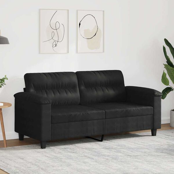 vidaXL Sofa 2-osobowa, czarna, 140 cm, tapicerowana mikrofibrą