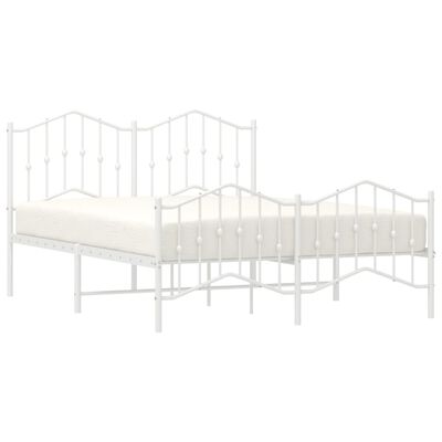 vidaXL Metalowa rama łóżka z wezgłowiem i zanóżkiem, biała, 140x190 cm