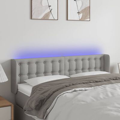 vidaXL Zagłówek do łóżka z LED, jasnoszary, 147x16x78/88 cm, tkanina