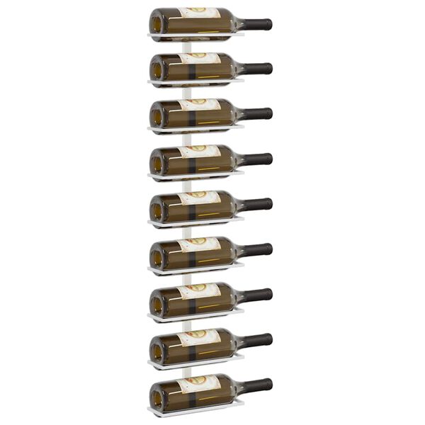 vidaXL Ścienny uchwyt na 9 butelek wina, biały, żelazny