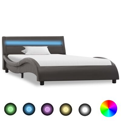 vidaXL Rama łóżka z LED, szara, sztuczna skóra, 100 x 200 cm