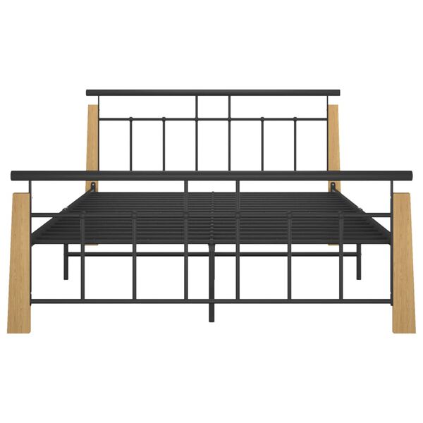 vidaXL Rama łóżka, metal i lite drewno dębowe, 140x200 cm