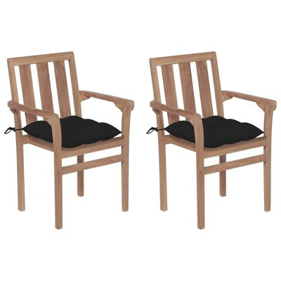 vidaXL Krzesła ogrodowe, 2 szt., czarne poduszki, drewno tekowe