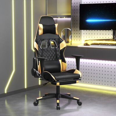 vidaXL Masujący fotel gamingowy z podnóżkiem, czarno-złoty