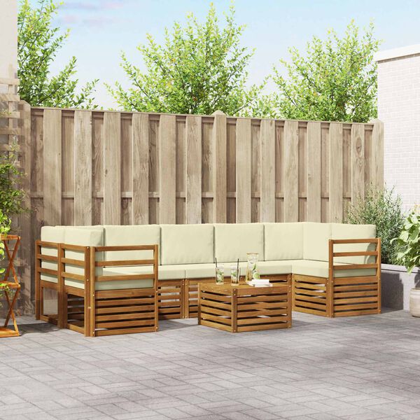 vidaXL Zestawy sof 8 pcs Naturalny i Kremowy Lite Drewno Akacji