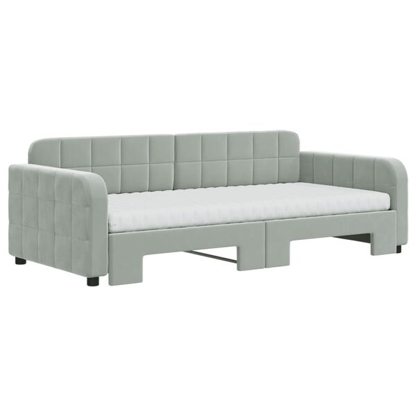 vidaXL Sofa rozsuwana z materacami, jasnoszara, 90x190 cm, aksamit