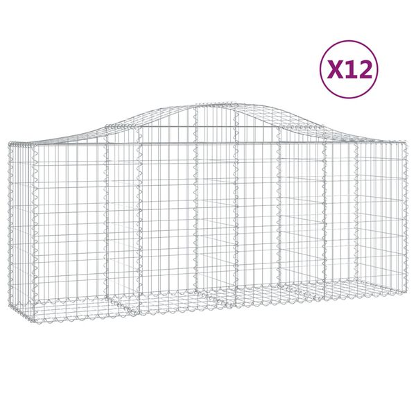 vidaXL Kosze gabionowe, 12 szt, 200x50x80/100 cm, galwanizowane żelazo