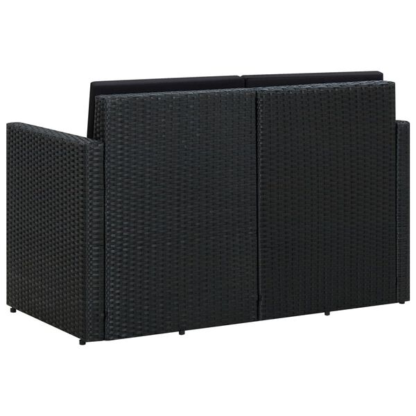 vidaXL 2-osobowa sofa ogrodowa z poduszkami, czarna, polirattan