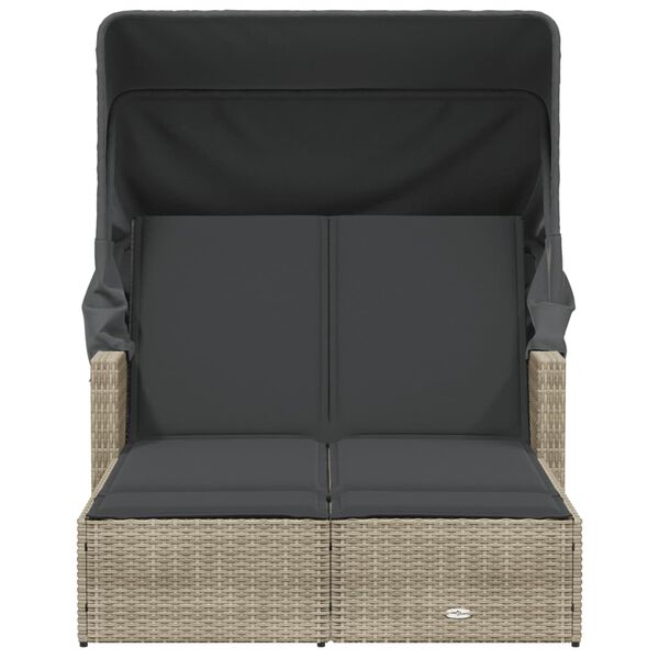 vidaXL Podw&oacute;jna leżanka z zadaszeniem i poduszkami, jasnoszara