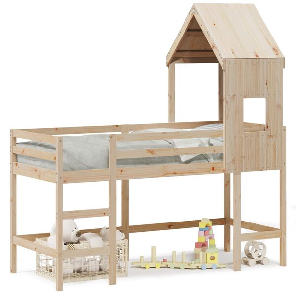 vidaXL Łóżko na antresoli, z drabiną i dachem, 90x200 cm, sosna