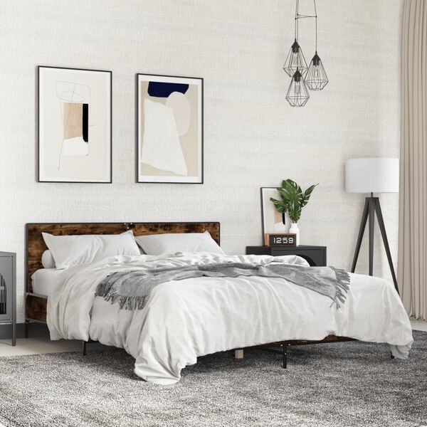 vidaXL Rama ł&oacute;żka, przydymiony dąb, 160x200 cm