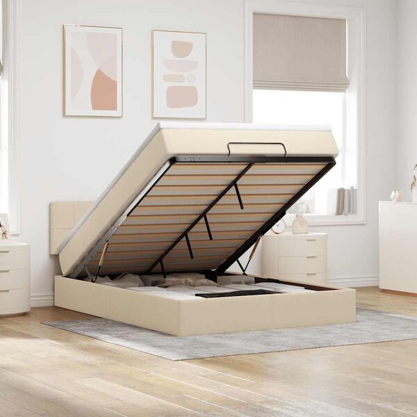 vidaXL Ł&oacute;żko otomana z materacem, kremowe, 140x190 cm, tkanina