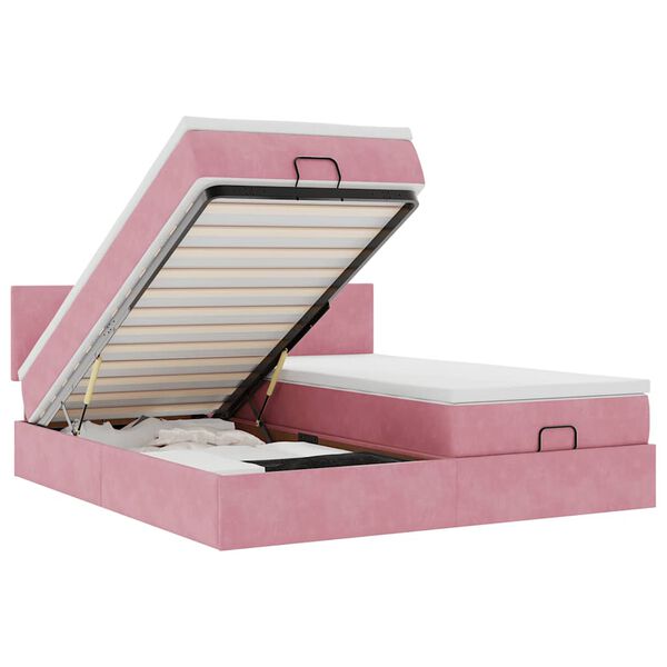 vidaXL Rama łóżka otomana z materacami, różowa, 200x200 cm, aksamit