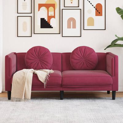 vidaXL Sofa z poduszkami, 2-osobowa, czerwone wino, aksamitna