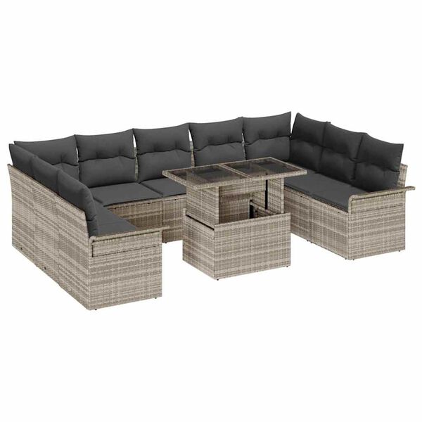 vidaXL Zestaw Sof na Ogr&oacute;d z poduszką 10 pcs Jasnoszary Rattan poli