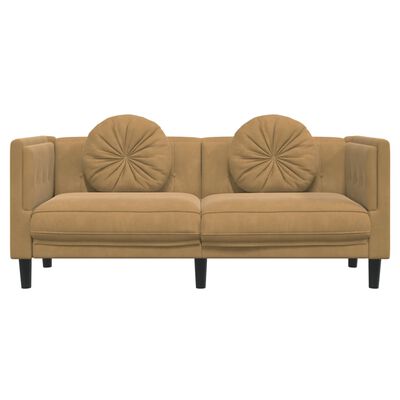 vidaXL Sofa 2-osobowa z poduszkami, brązowa, aksamit