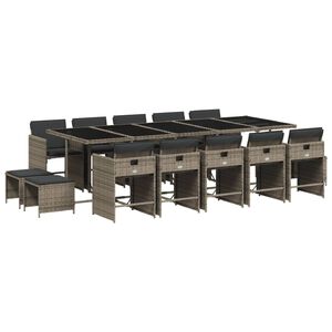 vidaXL 15-cz. zestaw mebli ogrodowych z poduszkami, szary, rattan PE