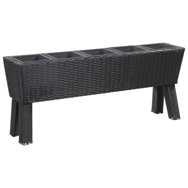 vidaXL Podwyższona donica z 5 wkładami 118x25x50 cm, rattan PE, czarna