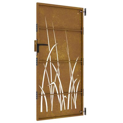 vidaXL Furtka ogrodowa, 85x175 cm, stal kortenowska, motyw trawy