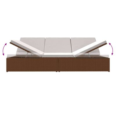 vidaXL Rozkładane łóżko ogrodowe z poduszkami, polirattan, brązowe