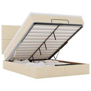 vidaXL Rama ł&oacute;żka otomana z materacem, kremowa, 140x190 cm, tkanina