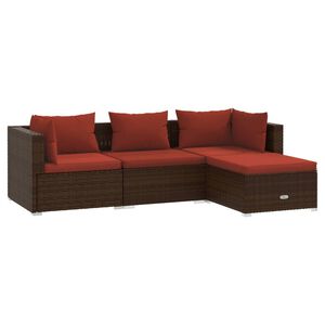 vidaXL 4-cz. zestaw wypoczynkowy do ogrodu, poduszki, rattan PE, brąz