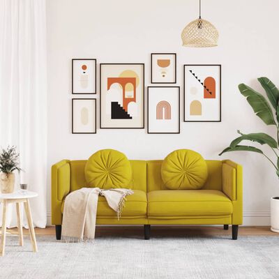 vidaXL Sofa 2-osobowa z poduszkami, żółta, aksamit
