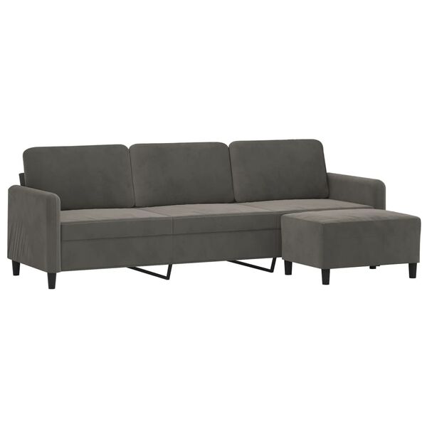 vidaXL 3-osobowa sofa z podn&oacute;żkiem, ciemnoszara, 210 cm, aksamit