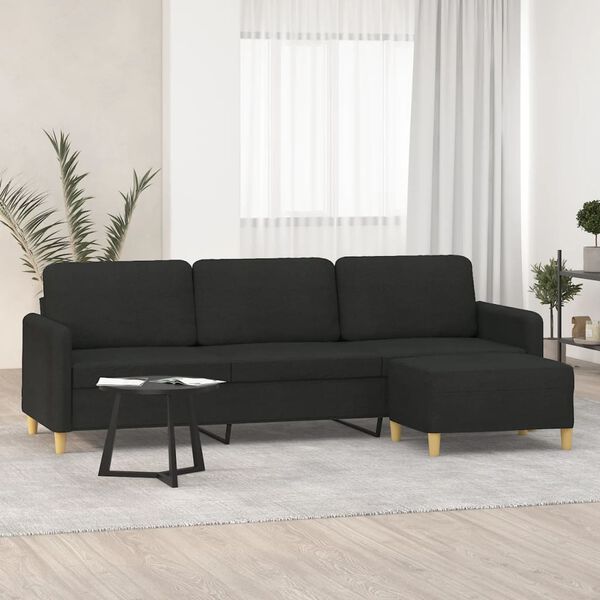 vidaXL 3-osobowa sofa z podn&oacute;żkiem, czarna, 210 cm, tkaniną