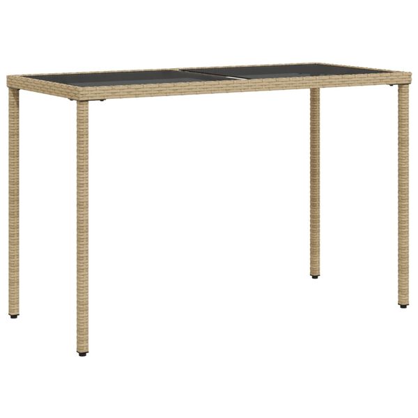 vidaXL Stół ogrodowy ze szklanym blatem, beż, 115x54x74 cm, rattan PE