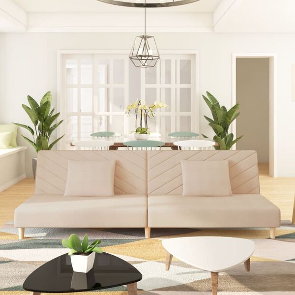 vidaXL 2-osobowa kanapa, 2 poduszki, kremowa, tapicerowana tkaniną