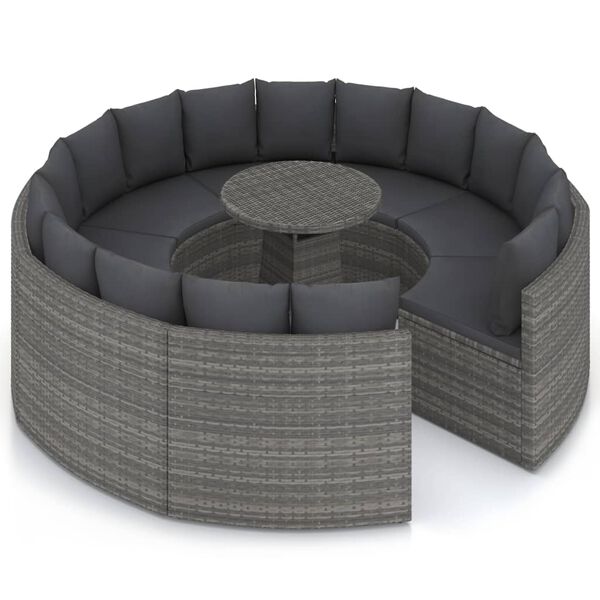 vidaXL 9-częściowa sofa do ogrodu, z poduszkami, polirattan, szara