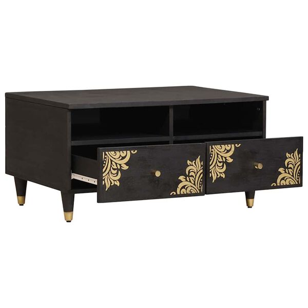 vidaXL Stolik kawowy z szufladą Czarny 80 x 54 x 40 cm Drewno z mango