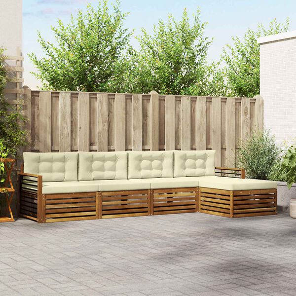 vidaXL Zestaw sof na zewnątrz z poduszką 5 pcs Naturalny i Kremowy