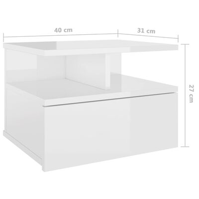 vidaXL Wisząca szafka nocna, wysoki połysk, biała, 40x31x27 cm