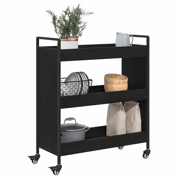 vidaXL Wózek Kuchenny Czarny Dąb 70 x 30 x 82 cm