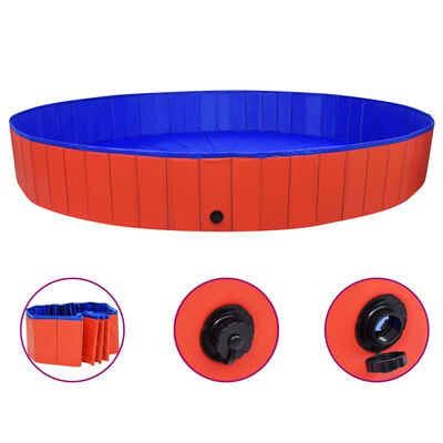 vidaXL Składany basen dla psa, czerwony, 300x40 cm, PVC