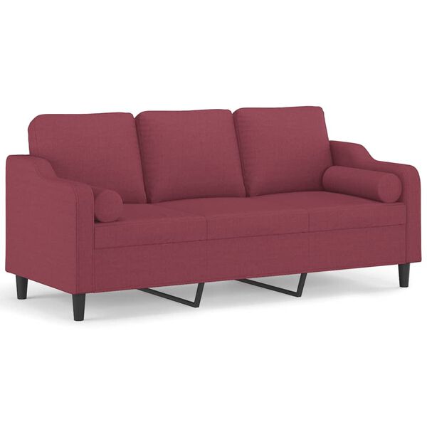 vidaXL 3-osobowa sofa z poduszkami, winna czerwień, 180 cm, tkanina