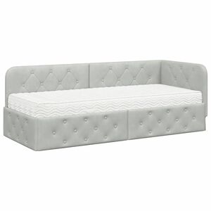 vidaXL Rama ł&oacute;żka narożnego z materacem Jasnoszary 80 x 200 cm Aksamit