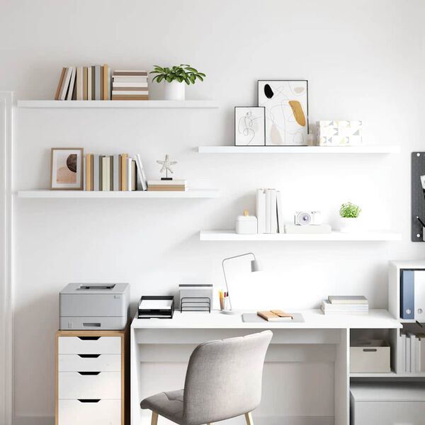 vidaXL P&oacute;łki ścienne 4 szt., białe, 120x23,5x3,8 cm, MDF