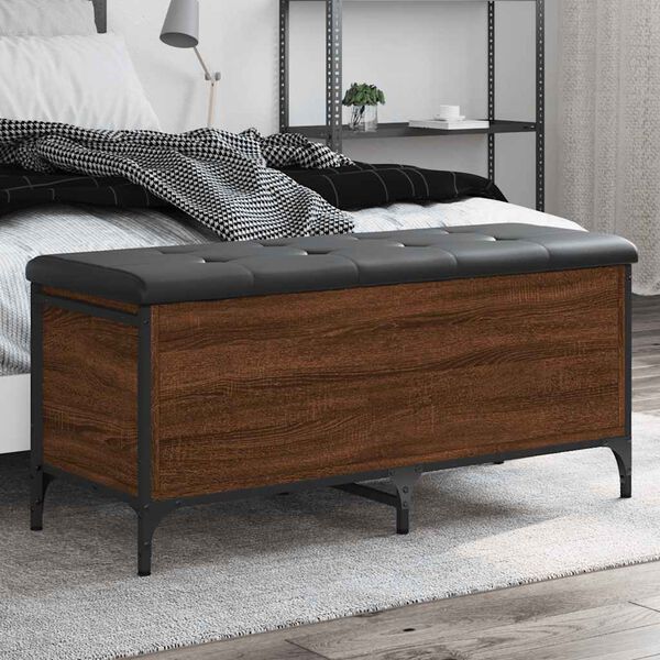 vidaXL Ławka ze schowkiem, brązowy dąb, 102x42x45 cm