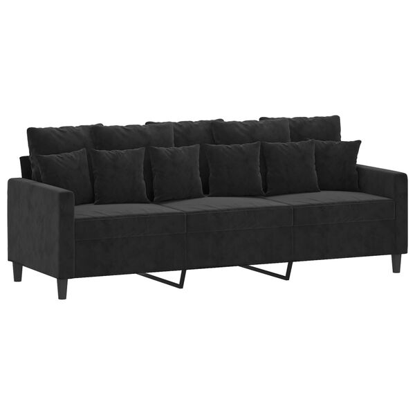 vidaXL Sofa 3-osobowa, czarny, 180 cm, tapicerowana aksamitem