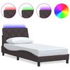 vidaXL Rama ł&oacute;żka z LED bez materaca Ciemny brąz 90x190 cm Tkanina