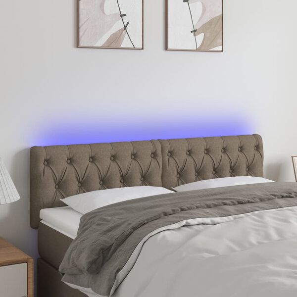 vidaXL Zagłówek do łóżka z LED, taupe, 144x7x78/88 cm, tkanina