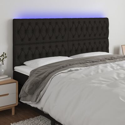 vidaXL Zagłówek do łóżka z LED, czarny, 200x7x118/128 cm, tkanina